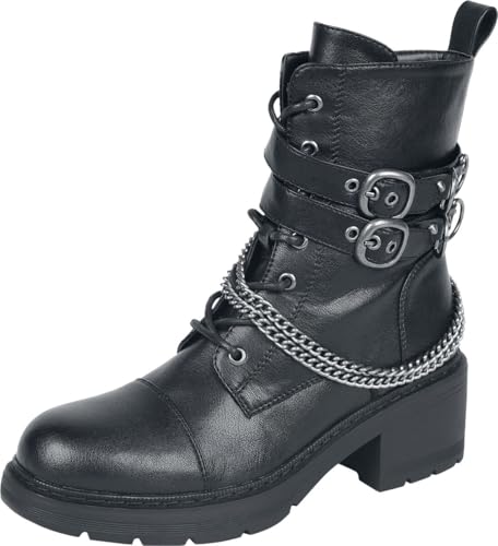 Rock Rebel by EMP Damen schwarze Boots mit Schnürung und optischer Kette EU39 von Rock Rebel by EMP