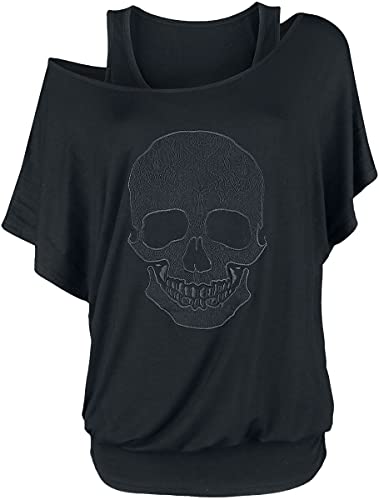 Rock Rebel by EMP Damen schwarzes T-Shirt im Double-Layer-Look mit Totenkopf 4XL von Rock Rebel by EMP