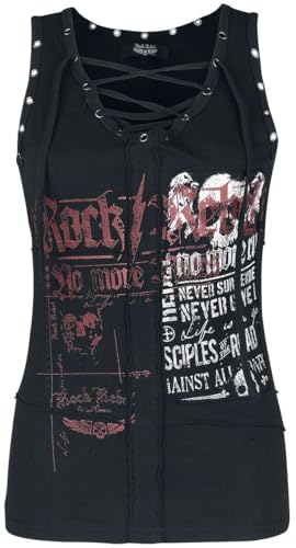 Rock Rebel by EMP Damen schwarzes Top mit rockigem Print und Schnürung L von Rock Rebel by EMP