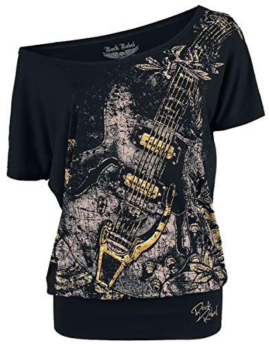 Rock Rebel by EMP Damen schwarzes lockeres T-Shirt mit Gitarren-Print L von Rock Rebel by EMP