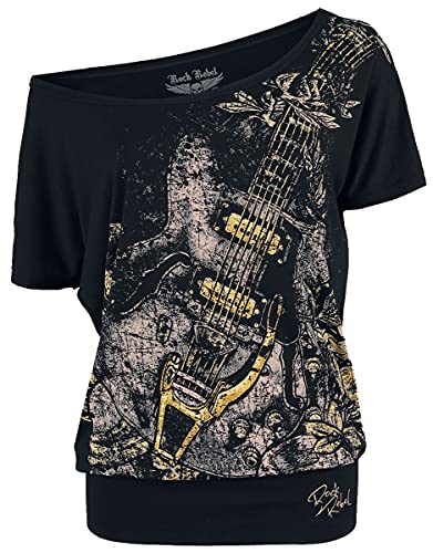 Rock Rebel by EMP Damen schwarzes lockeres T-Shirt mit Gitarren-Print XL von Rock Rebel by EMP