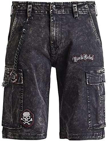 Rock Rebel by EMP Herren graue Jeans-Shorts mit Patches und Ketten 5XL von Rock Rebel by EMP