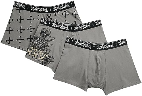 Rock Rebel by EMP Herren 3er Set graue Boxershorts mit Print L von Rock Rebel by EMP