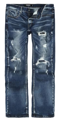 Rock Rebel by EMP Herren Blaue Boot Cut Jeans mit Waschung und Destroyed Effekten W33L34 von Rock Rebel by EMP