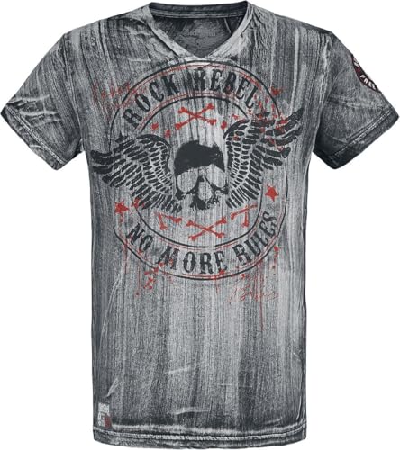 Rock Rebel by EMP Herren Graues T-Shirt mit V-Ausschnitt und Print M von Rock Rebel by EMP
