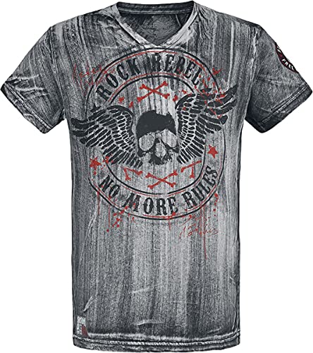 Rock Rebel by EMP Herren Graues T-Shirt mit V-Ausschnitt und Print XL von Rock Rebel by EMP