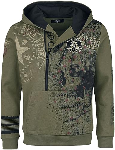 Rock Rebel by EMP Herren Oliv-grüner Pullover mit tiefem Reißverschluss und Print M von Rock Rebel by EMP