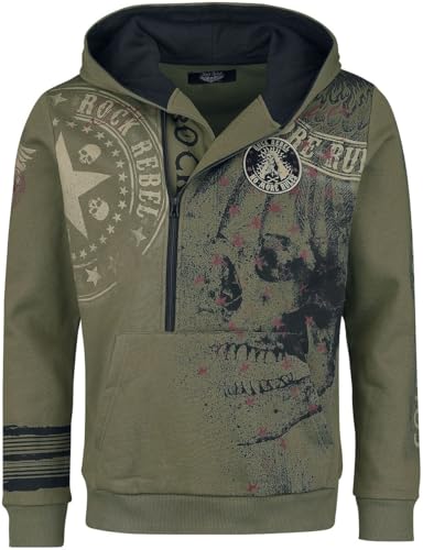 Rock Rebel by EMP Herren Oliv-grüner Pullover mit tiefem Reißverschluss und Print XL von Rock Rebel by EMP