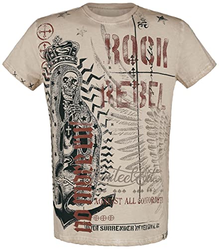 Rock Rebel by EMP Herren beiges T-Shirt mit auffälligem Skull Print & Schriftzügen XL von Rock Rebel by EMP