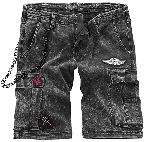 Rock Rebel by EMP Herren graue Jeans-Shorts mit Kette und Patches 3XL von Rock Rebel by EMP