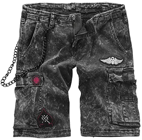 Rock Rebel by EMP Herren graue Jeans-Shorts mit Kette und Patches M von Rock Rebel by EMP