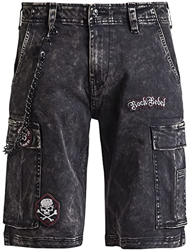 Rock Rebel by EMP Herren graue Jeans-Shorts mit Patches und Ketten XXL von Rock Rebel by EMP