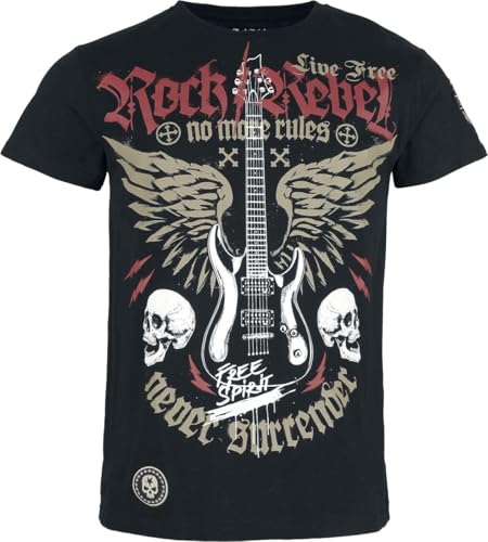 Rock Rebel by EMP Herren schwarzes T-Shirt mit großem Frontprint und Patches auf Vorderseite und Schulter XL von Rock Rebel by EMP