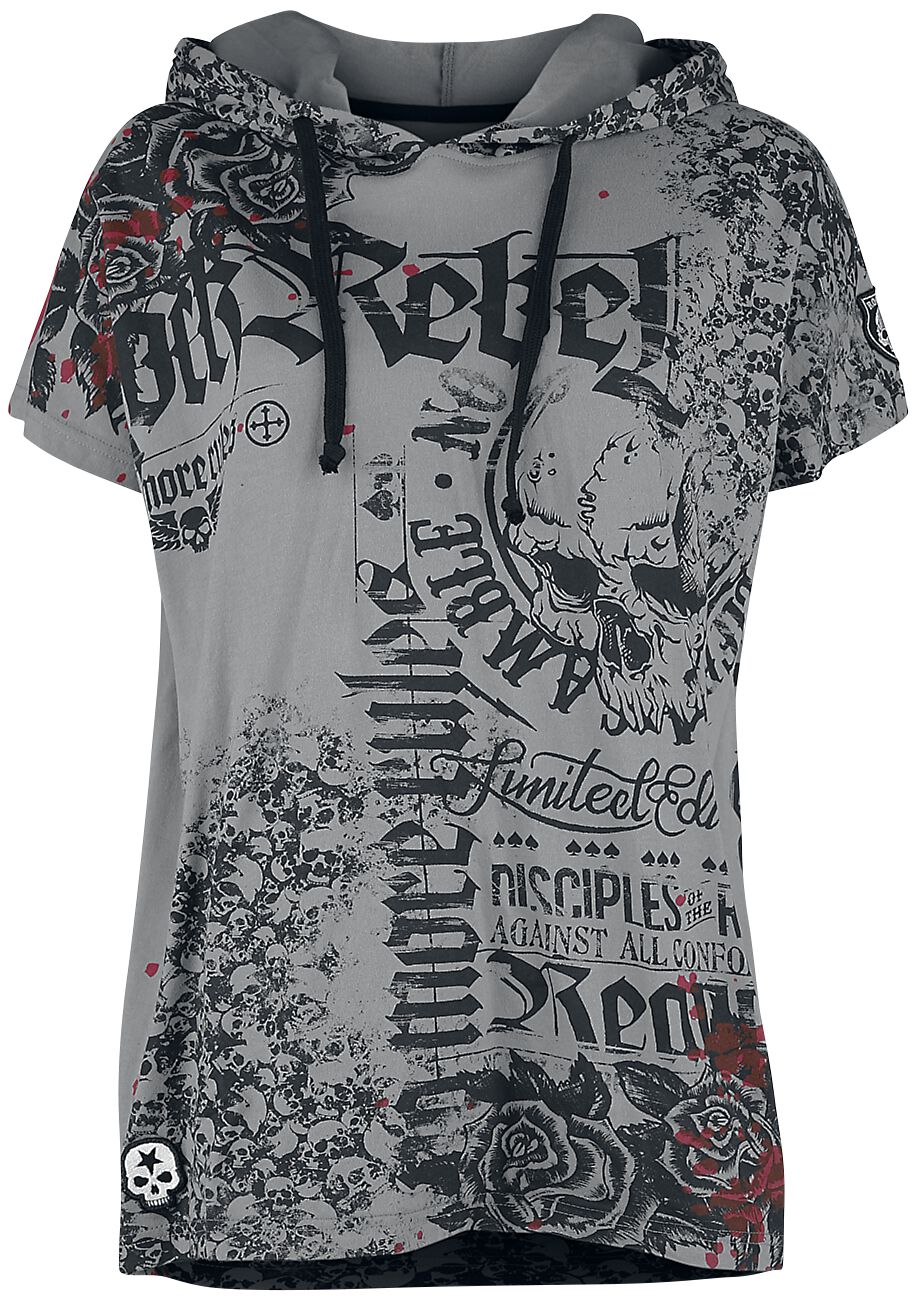 Rock Rebel by EMP Lässig geschnittenes T-Shirt mit Prints und Kapuze T-Shirt grau in 5XL von Rock Rebel by EMP