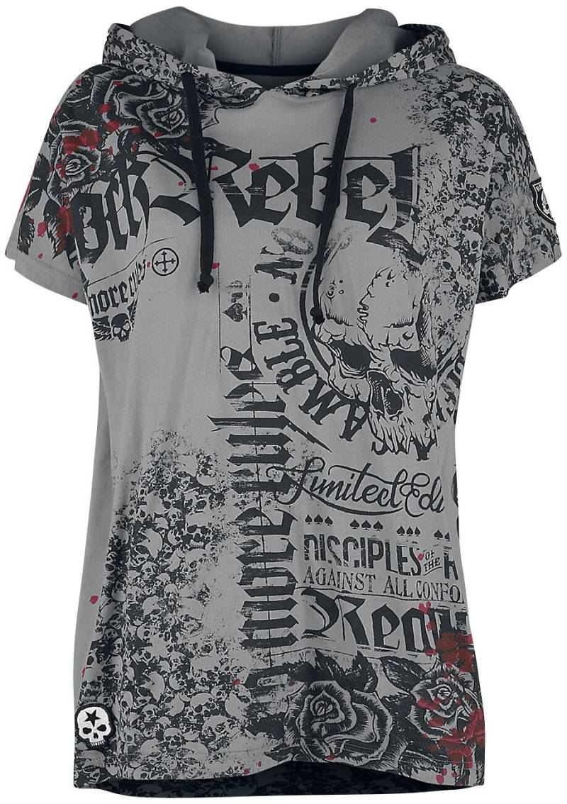 Rock Rebel by EMP Lässig geschnittenes T-Shirt mit Prints und Kapuze T-Shirt grau in XL von Rock Rebel by EMP