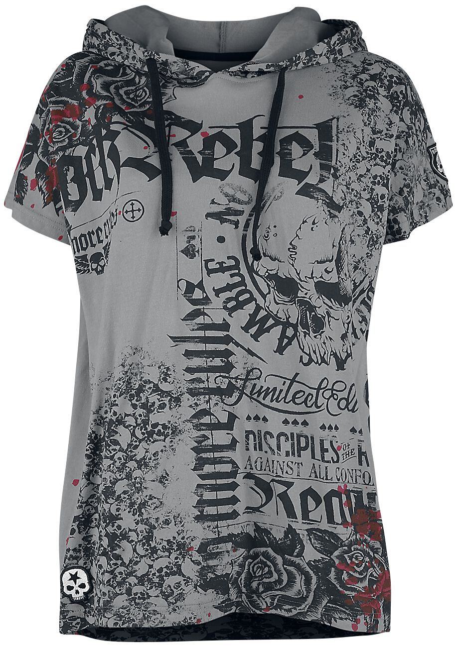 Rock Rebel by EMP Lässig geschnittenes T-Shirt mit Prints und Kapuze T-Shirt grau in XXL von Rock Rebel by EMP