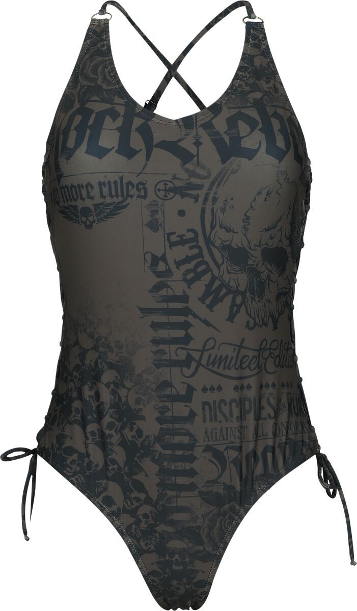 Rock Rebel by EMP - Rock Badeanzug - Swimsuit with Skulls and Lacing - S bis XXL - für Damen - Größe M - schwarz von Rock Rebel by EMP