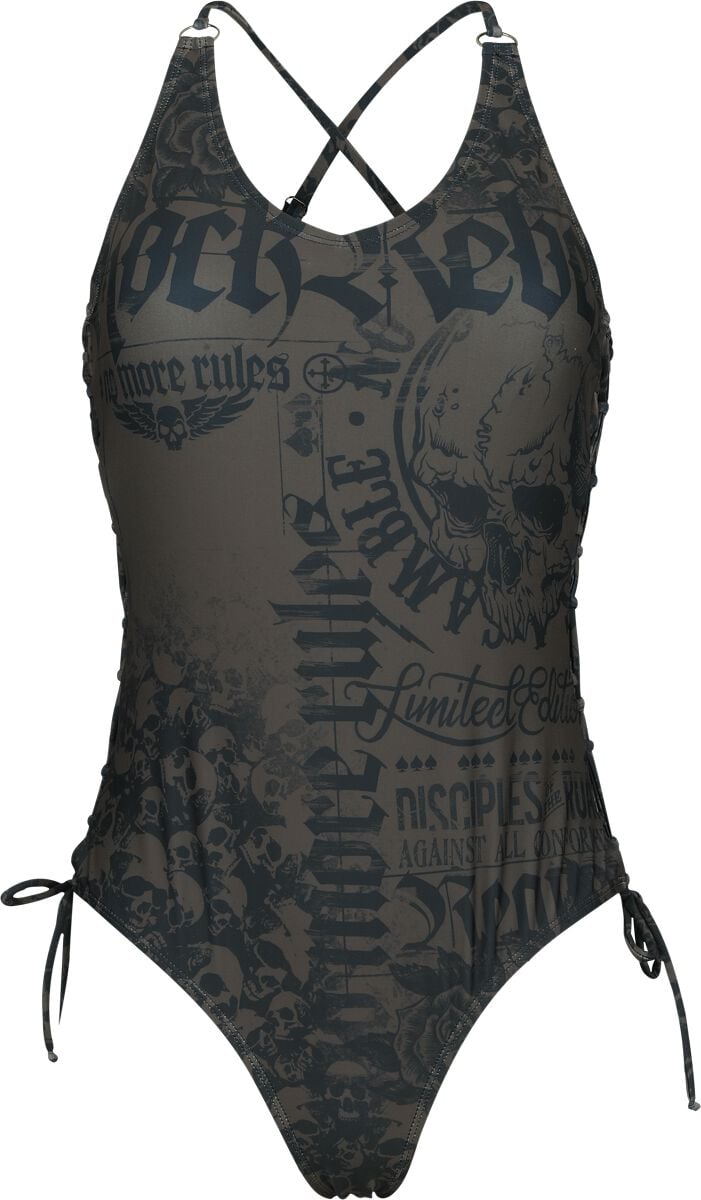 Rock Rebel by EMP - Rock Badeanzug - Swimsuit with Skulls and Lacing - S bis XXL - für Damen - Größe S - schwarz von Rock Rebel by EMP