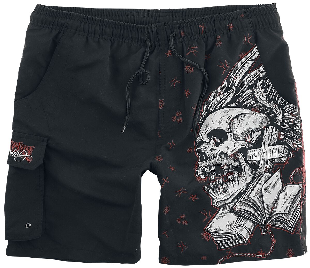 Rock Rebel by EMP - Rock Badeshort - Badeshorts mit Totenkopf Print - S bis M - für Männer - Größe S - schwarz von Rock Rebel by EMP