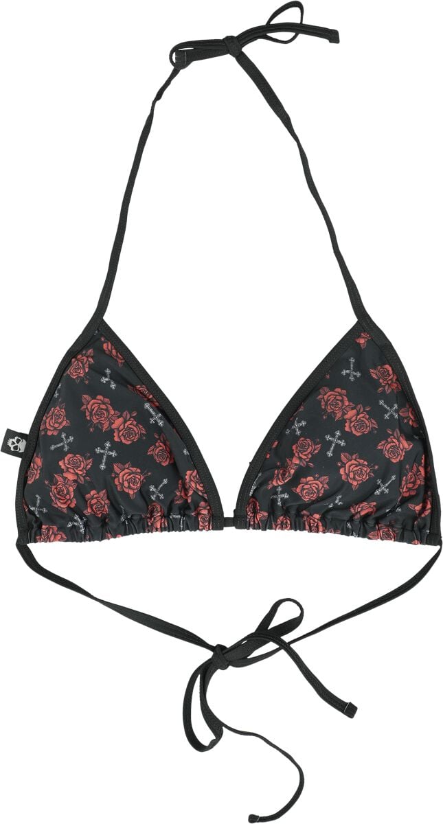 Rock Rebel by EMP - Rock Bikini-Oberteil - Bikini Top With Cross And Roses Alloverprint - S bis XXL - für Damen - Größe L - schwarz von Rock Rebel by EMP