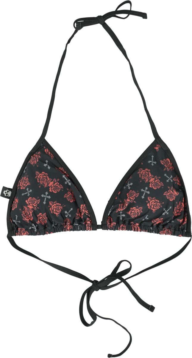 Rock Rebel by EMP - Rock Bikini-Oberteil - Bikini Top With Cross And Roses Alloverprint - M bis XXL - für Damen - Größe L - schwarz von Rock Rebel by EMP