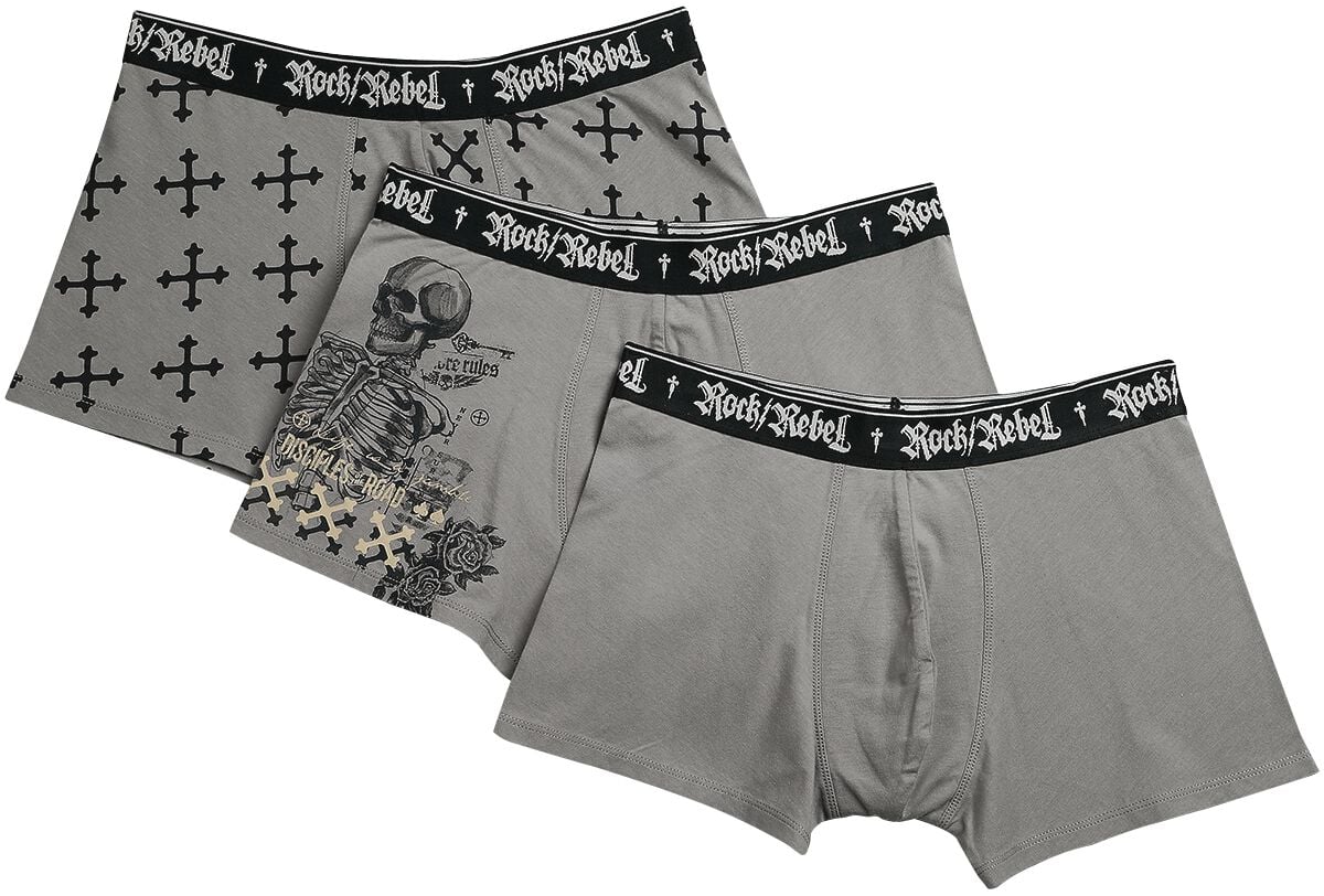 Rock Rebel by EMP - Rock Boxershort-Set - 3 Pack Boxershorts with Prints - S bis XXL - für Männer - Größe L - grau von Rock Rebel by EMP