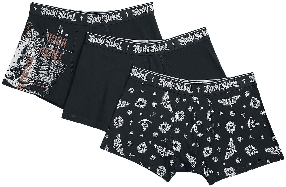 Rock Rebel by EMP - Rock Boxershort-Set - Boxershorts with Oldschool Print - S bis XXL - für Männer - Größe L - schwarz von Rock Rebel by EMP