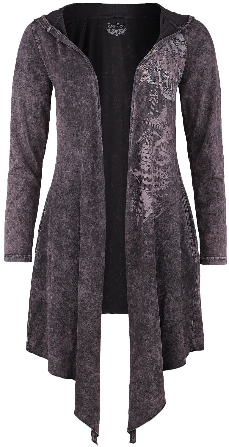 Rock Rebel by EMP - Rock Cardigan - Cardigan With Washing And Frontprint - S bis XXL - für Damen - Größe L - grau von Rock Rebel by EMP