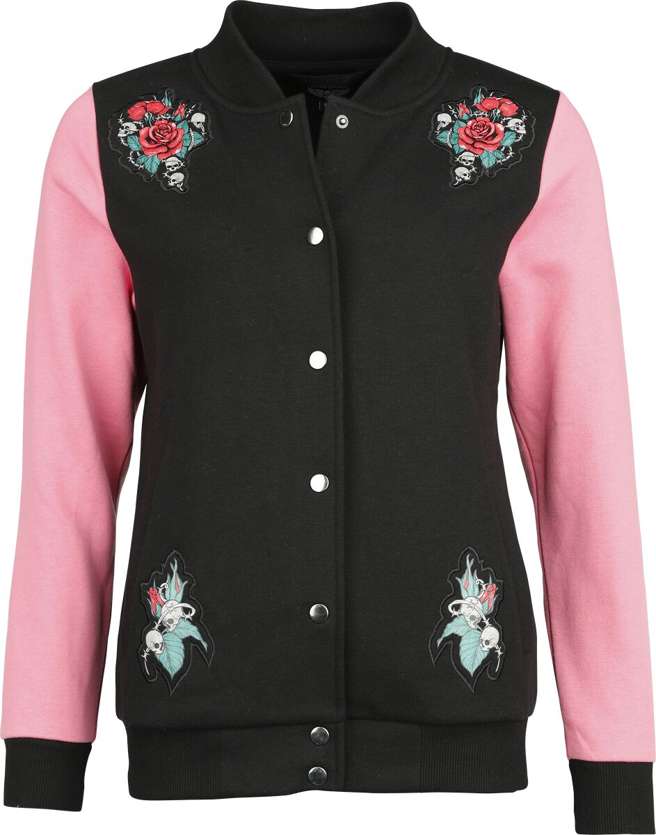 Rock Rebel by EMP - Rock Collegejacke - College Sweat Jacket with Skull Prints - S bis XXL - für Damen - Größe L - schwarz/pink von Rock Rebel by EMP