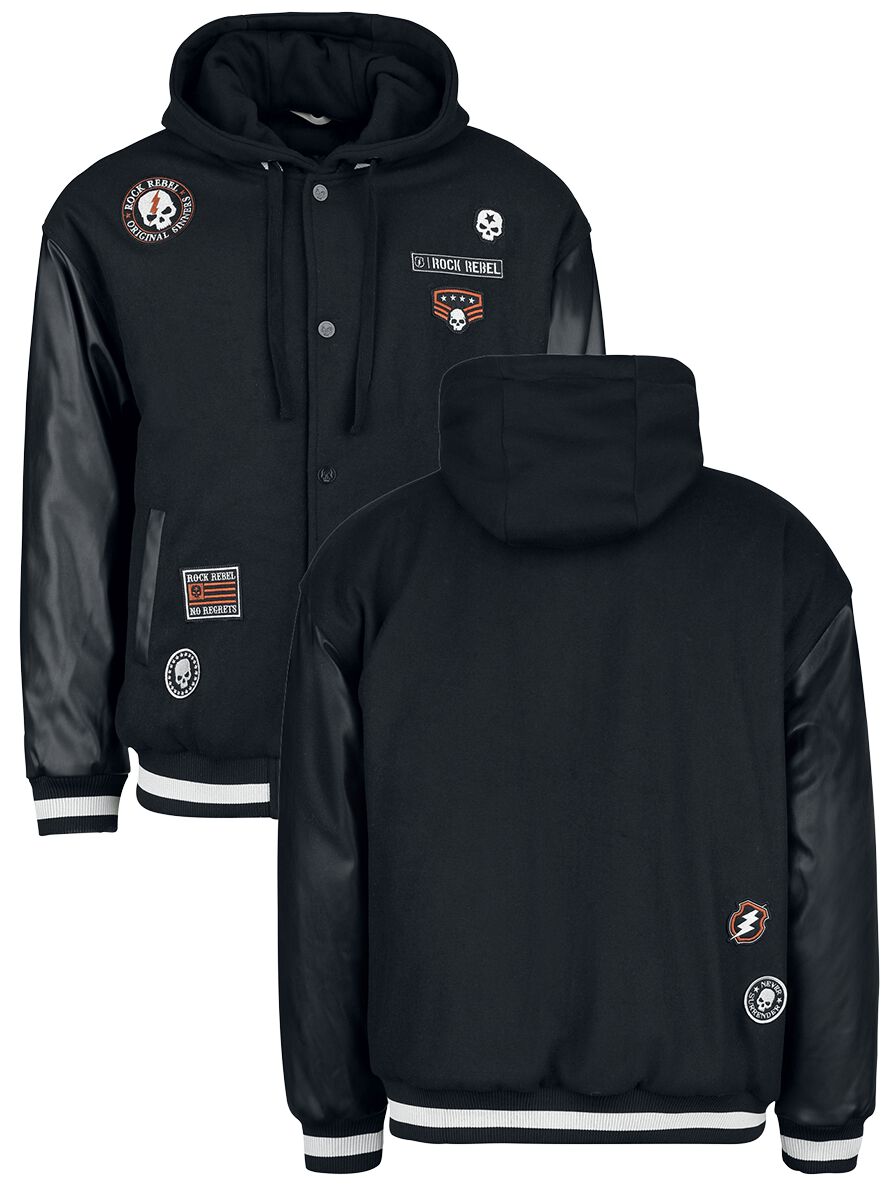 Rock Rebel by EMP - Rock Collegejacke - Collegejacket With Faux Leather Details - S bis XXL - für Männer - Größe XL - schwarz Rock Rebel by EMP - Rock Collegejacke - Collegejacket With Faux Leather Details - S bis XXL - für Männer - Größe XL - schwarz von Rock Rebel by EMP
