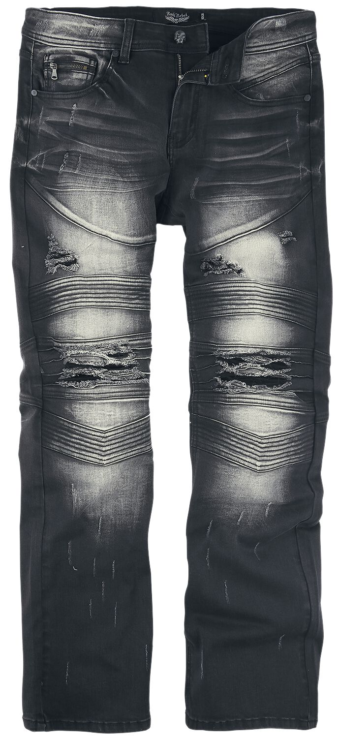 Rock Rebel by EMP - Rock Jeans - Pete - Jeans mit Used Look und Biker Details - W29L32 bis W40L34 - für Männer - Größe W29L32 - schwarz/grau von Rock Rebel by EMP