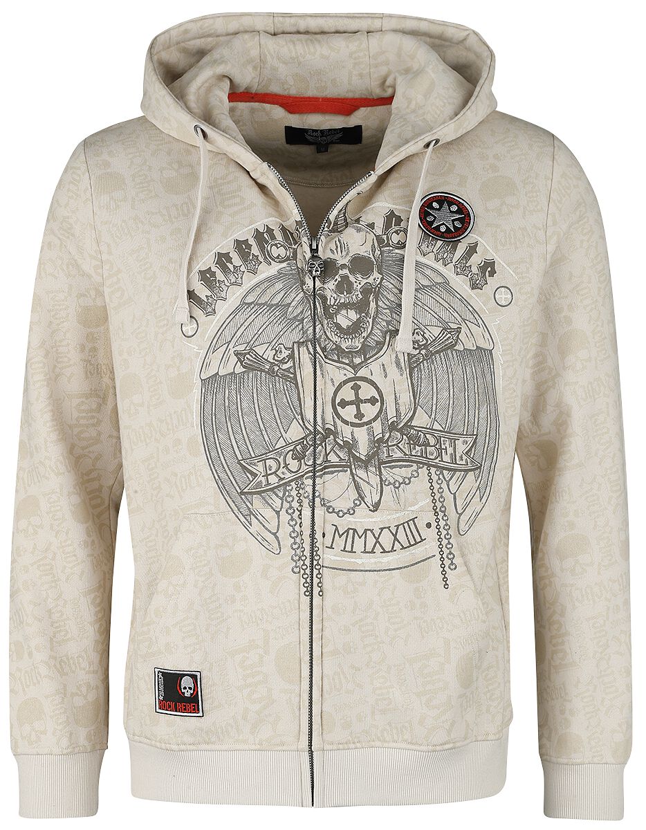 Rock Rebel by EMP - Rock Kapuzenjacke - Beige Kapuzenjacke mit Prints - S bis XXL - für Männer - Größe M - beige von Rock Rebel by EMP