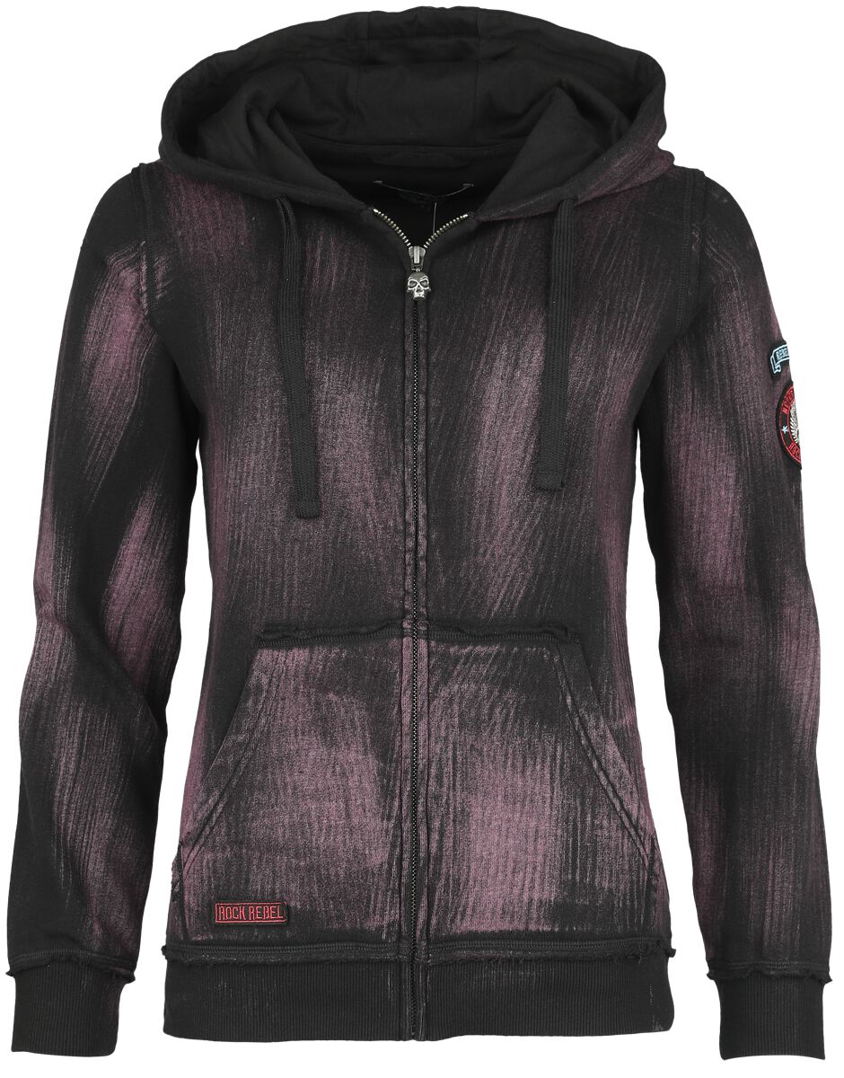 Rock Rebel by EMP - Rock Kapuzenjacke - Hoody Jacket With Patches - S bis XXL - für Damen - Größe M - schwarz/bordeaux von Rock Rebel by EMP