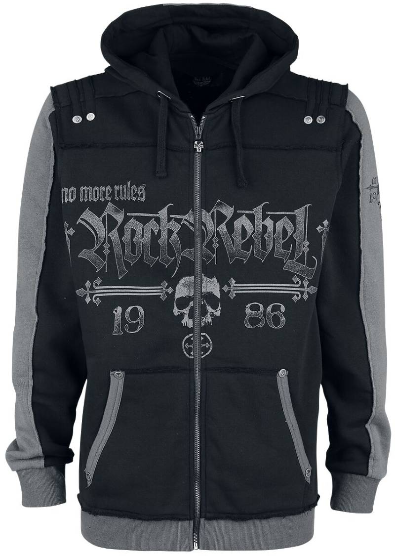Rock Rebel by EMP - Rock Kapuzenjacke - Schwarze Kapuzenjacke mit Rock Rebel und Skull-Prints - M bis 5XL - für Männer - Größe 3XL - schwarz von Rock Rebel by EMP