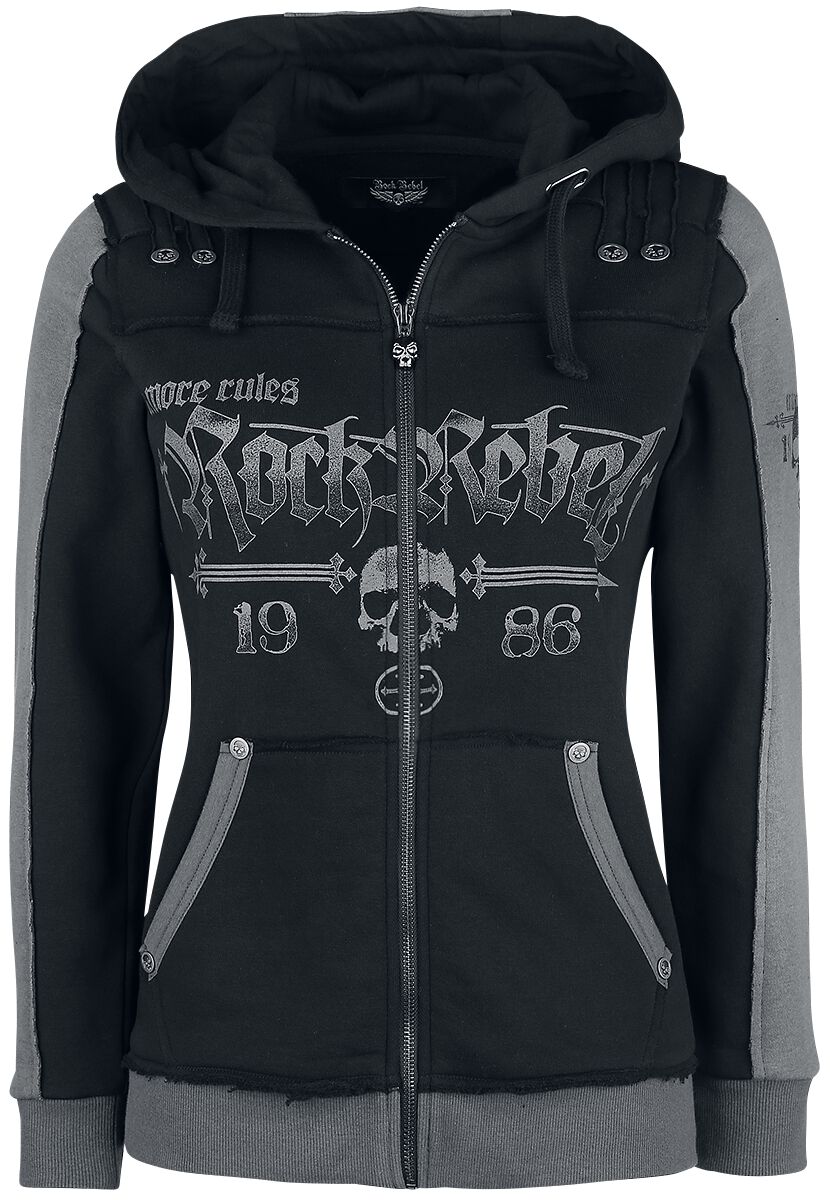 Rock Rebel by EMP - Rock Kapuzenjacke - Schwarze Kapuzenjacke mit Rock Rebel und Skull-Prints - S bis 4XL - für Damen - Größe 4XL - schwarz von Rock Rebel by EMP