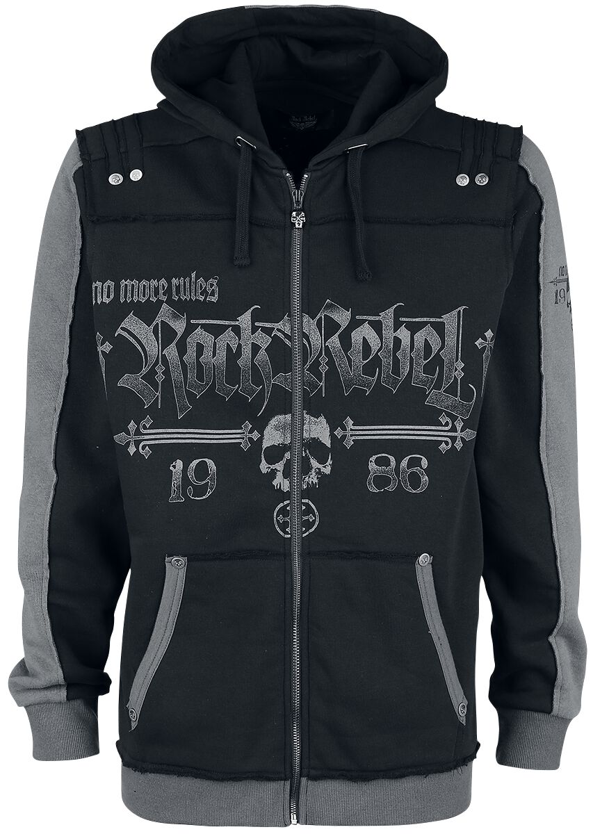 Rock Rebel by EMP - Rock Kapuzenjacke - Schwarze Kapuzenjacke mit Rock Rebel und Skull-Prints - S bis 5XL - für Männer - Größe 4XL - schwarz von Rock Rebel by EMP