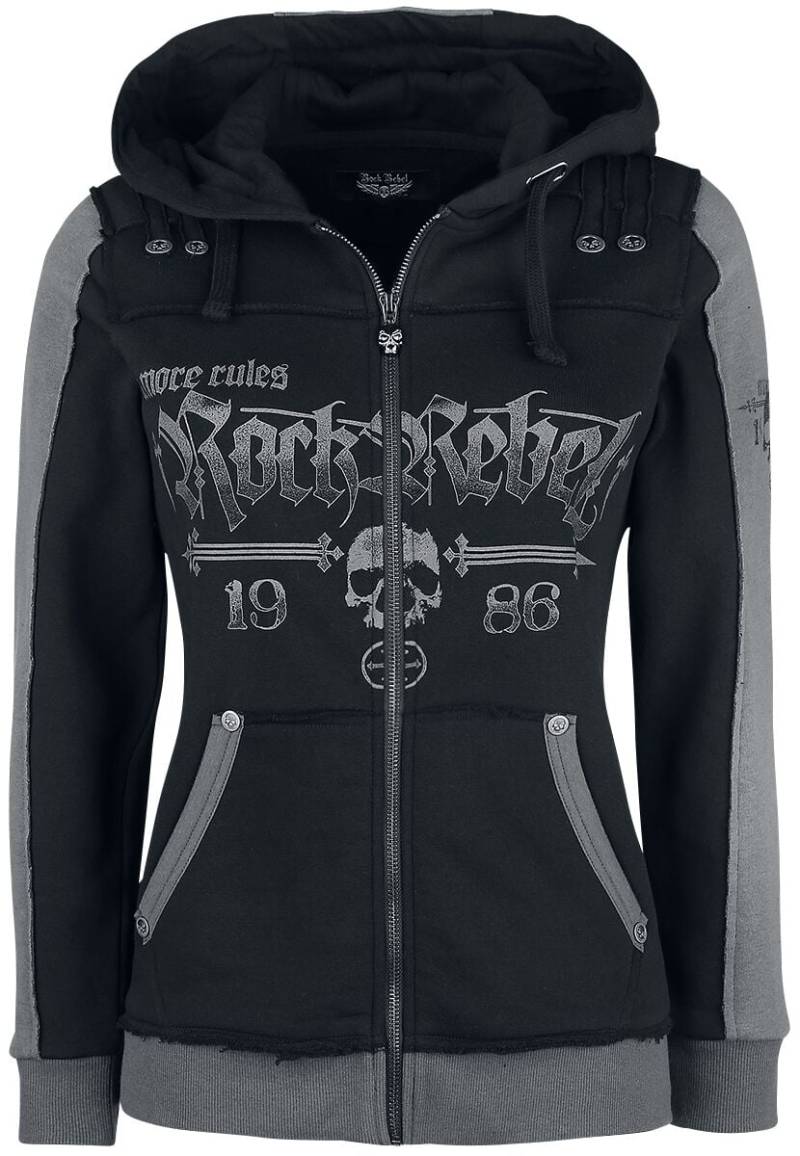 Rock Rebel by EMP - Rock Kapuzenjacke - Schwarze Kapuzenjacke mit Rock Rebel und Skull-Prints - S bis XXL - für Damen - Größe XL - schwarz Rock Rebel by EMP - Rock Kapuzenjacke - Schwarze Kapuzenjacke mit Rock Rebel und Skull-Prints - S bis XXL - für Damen - Größe XL - schwarz von Rock Rebel by EMP