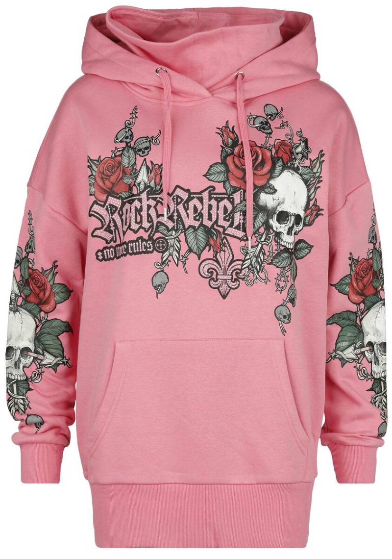Rock Rebel by EMP - Rock Kapuzenpullover - Hoddy with Prints and Rhinestones - S bis XXL - für Damen - Größe S - pink von Rock Rebel by EMP