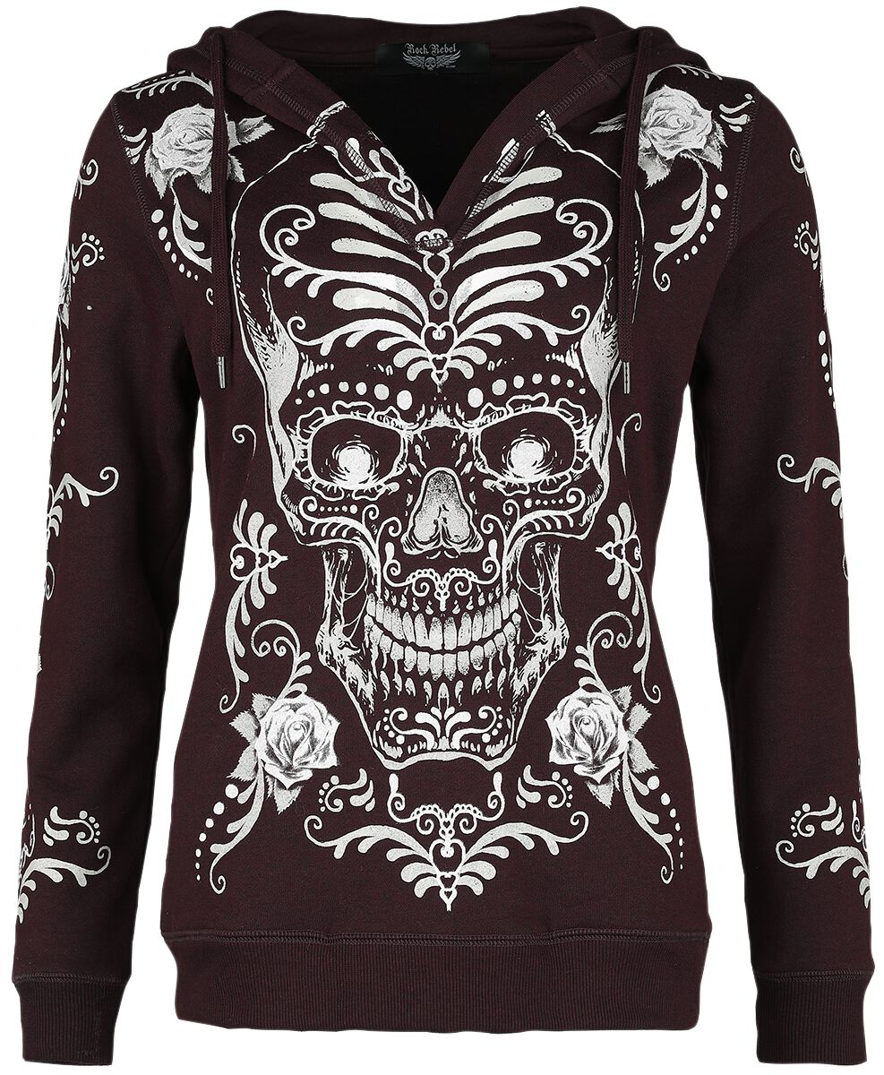 Rock Rebel by EMP - Rock Kapuzenpullover - Kapuzenpullover mit Día de los Muertos Print - S bis XXL - für Damen - Größe M - bordeaux von Rock Rebel by EMP