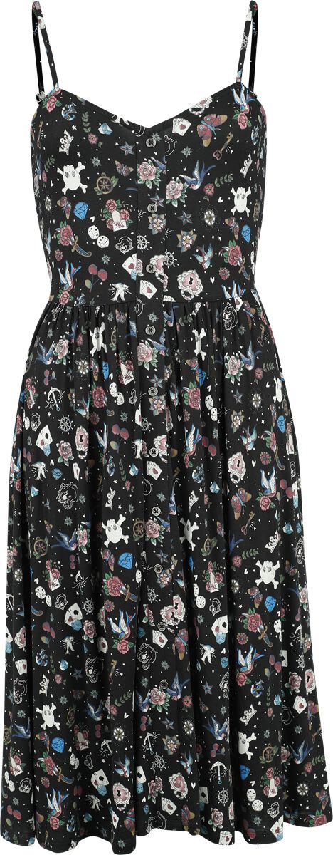 Rock Rebel by EMP - Rock Kleid knielang - Dress with Old School Print - S bis XXL - für Damen - Größe S - schwarz von Rock Rebel by EMP