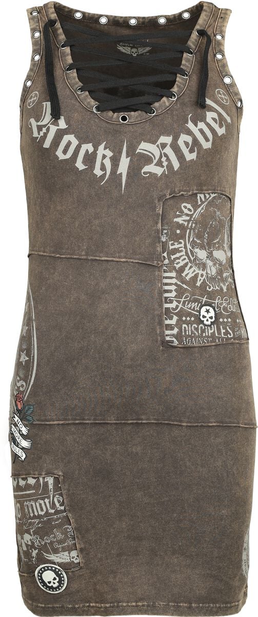 Rock Rebel by EMP - Rock Kurzes Kleid - Eyelet Dress with Patches - S bis XL - für Damen - Größe L - oliv von Rock Rebel by EMP
