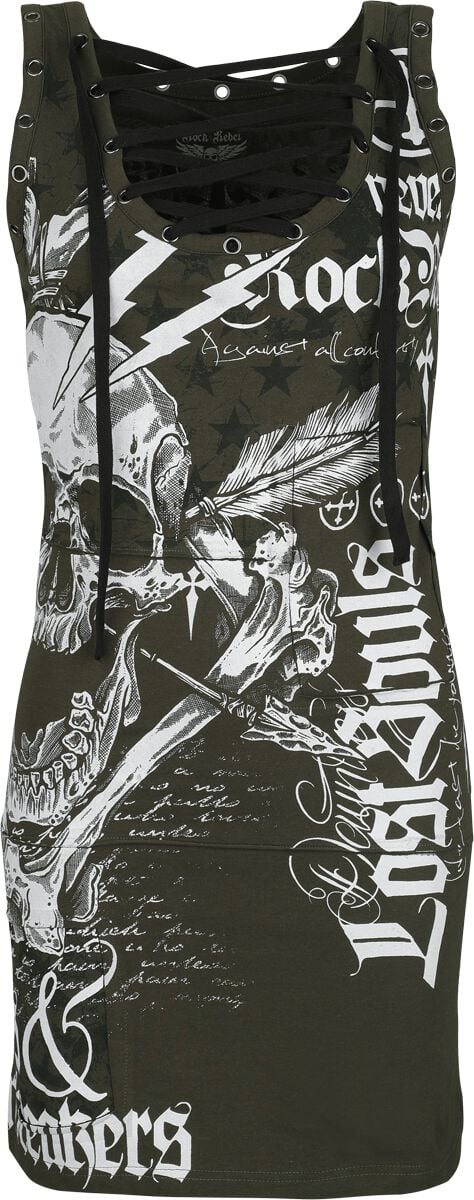 Rock Rebel by EMP - Rock Kurzes Kleid - Eyelet Dress with Patches - S bis XXL - für Damen - Größe XXL - oliv von Rock Rebel by EMP