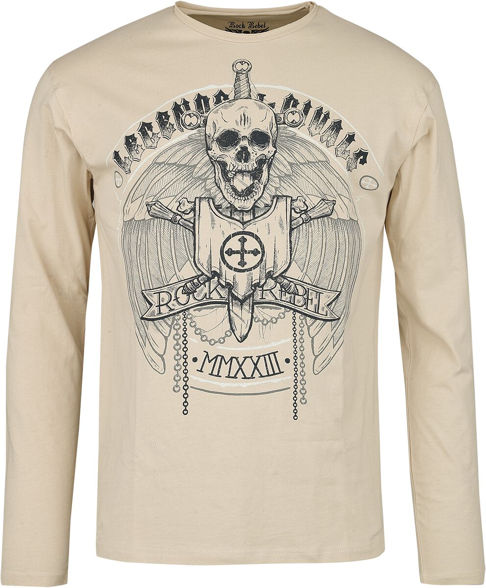 Rock Rebel by EMP - Rock Langarmshirt - Longsleeve With Skull Frontprint - M bis XXL - für Männer - Größe L - sand von Rock Rebel by EMP