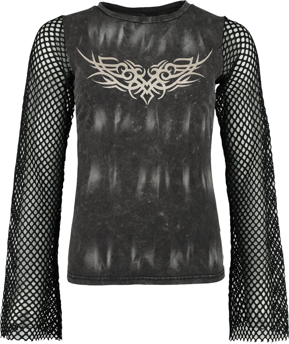 Rock Rebel by EMP - Rock Langarmshirt - Longsleeve With Used Wash And Mesh Sleeves - S bis XXL - für Damen - Größe L - braun/schwarz von Rock Rebel by EMP