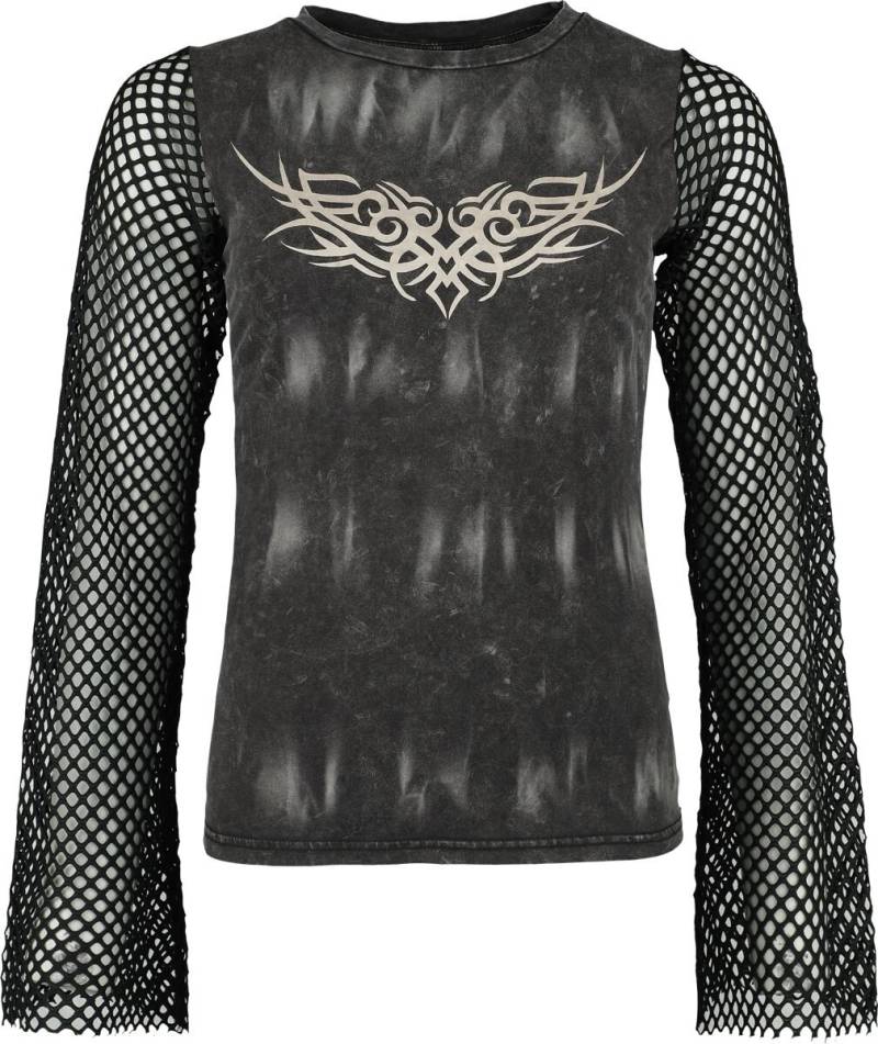 Rock Rebel by EMP - Rock Langarmshirt - Longsleeve With Used Wash And Mesh Sleeves - S bis XXL - für Damen - Größe M - braun/schwarz von Rock Rebel by EMP