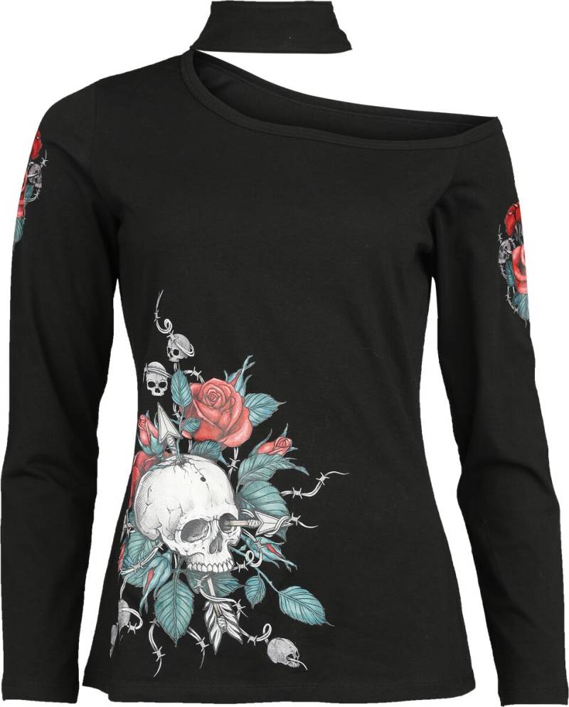 Rock Rebel by EMP - Rock Langarmshirt - Longsleeve with Skull and Roses Print - S bis XL - für Damen - Größe L - schwarz von Rock Rebel by EMP