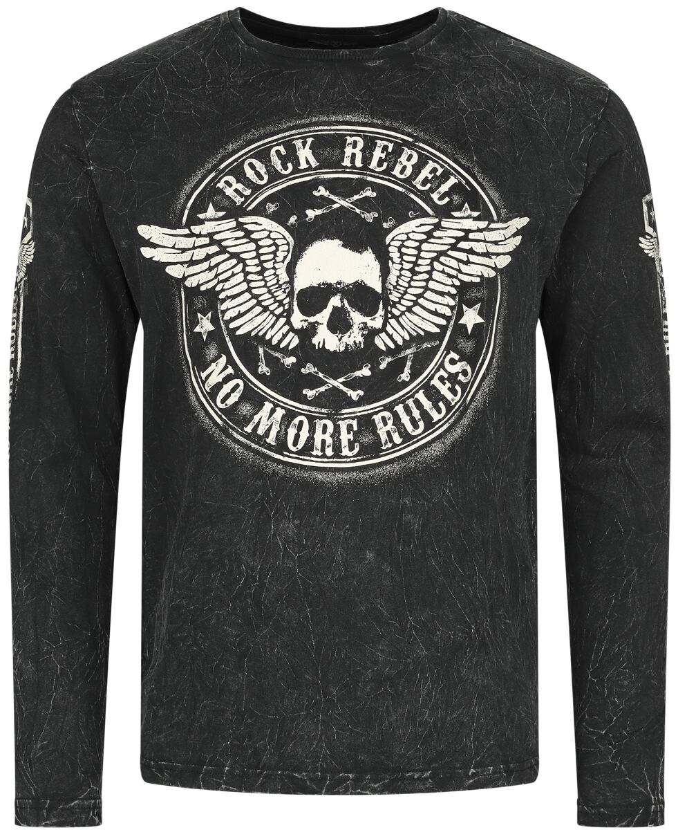 Rock Rebel by EMP - Rock Langarmshirt - schwarzes Langarmshirt mit Print und Rundhalsausschnitt - L bis 4XL - für Männer - Größe 3XL - schwarz von Rock Rebel by EMP