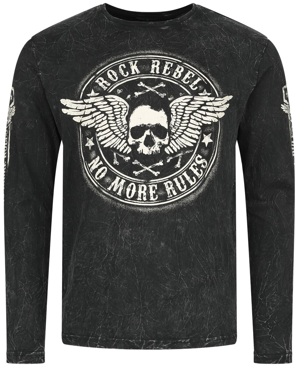 Rock Rebel by EMP - Rock Langarmshirt - schwarzes Langarmshirt mit Print und Rundhalsausschnitt - L bis 4XL - für Männer - Größe XXL - schwarz von Rock Rebel by EMP
