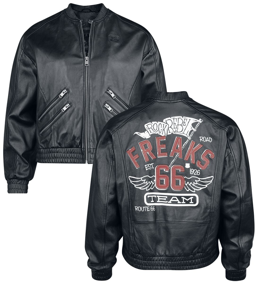 Rock Rebel by EMP - Rock Lederjacke - Rock Rebel X Route 66 - Leather Jacket - S bis XXL - für Damen - Größe L - schwarz von Rock Rebel by EMP