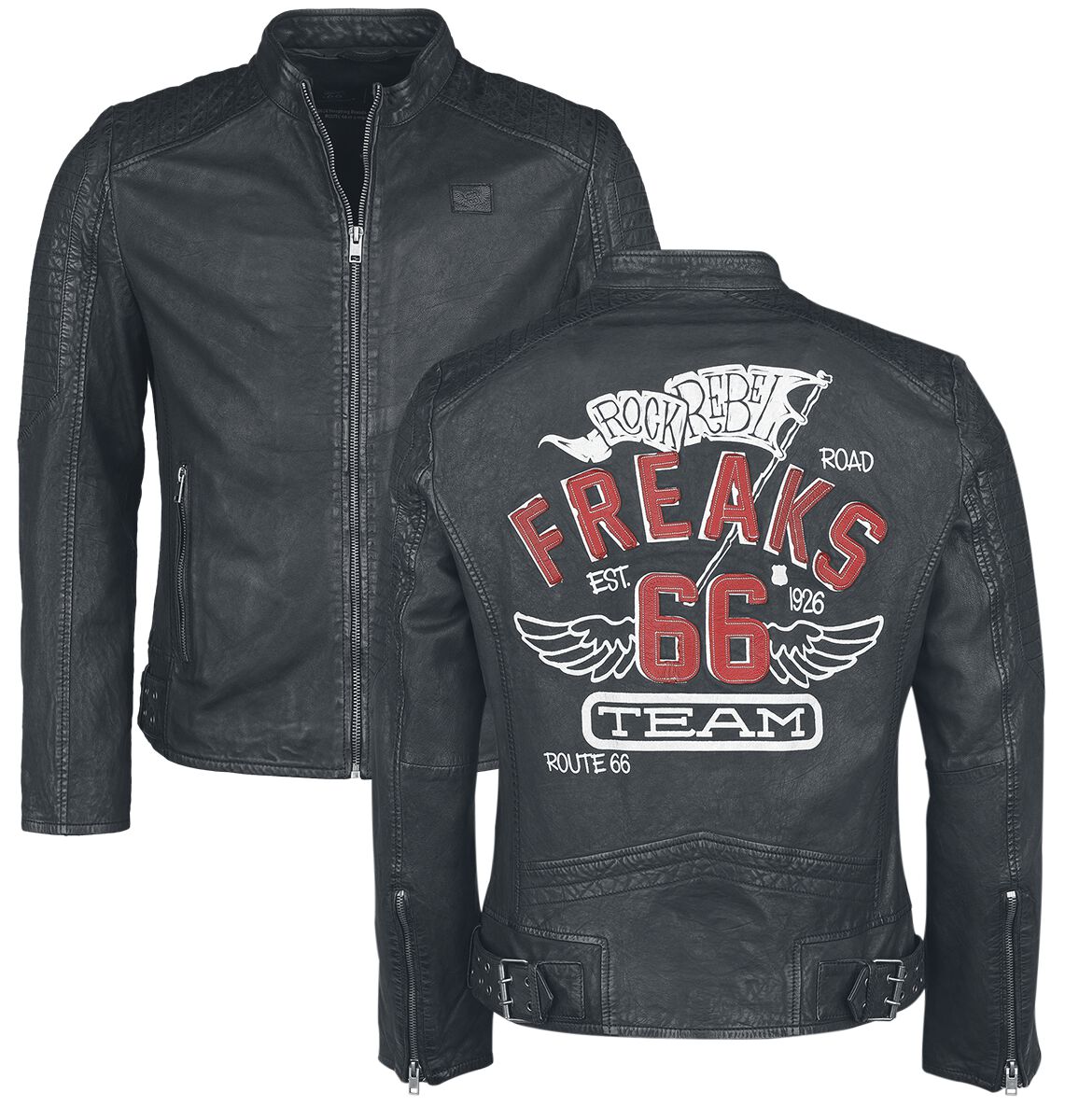 Rock Rebel by EMP - Rock Lederjacke - Rock Rebel X Route 66 - Leather Jacket - S bis XXL - für Männer - Größe L - schwarz von Rock Rebel by EMP